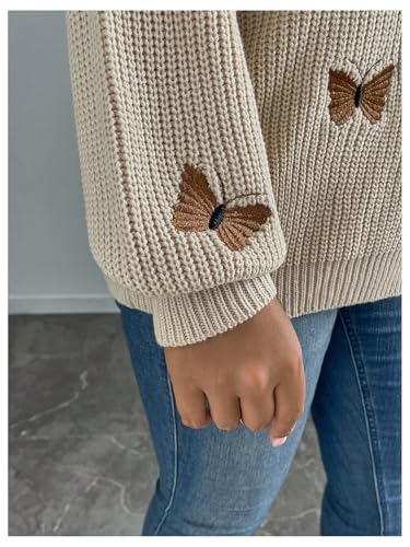 Women's Plus Size Butterfly Sweater Embroidery Long Sleeve Pullover Sweater Crew Neck Knit Tops3