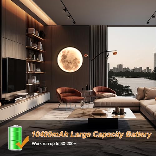 Image of Battery Operated Moon Wall Sconces 12 inch 3 Color Dimmable Rechargeable Moon Wall Light with Remote Control Black Moon Wall Lamp Indoor Wall Mounted Lighting for Living Room Bedroom