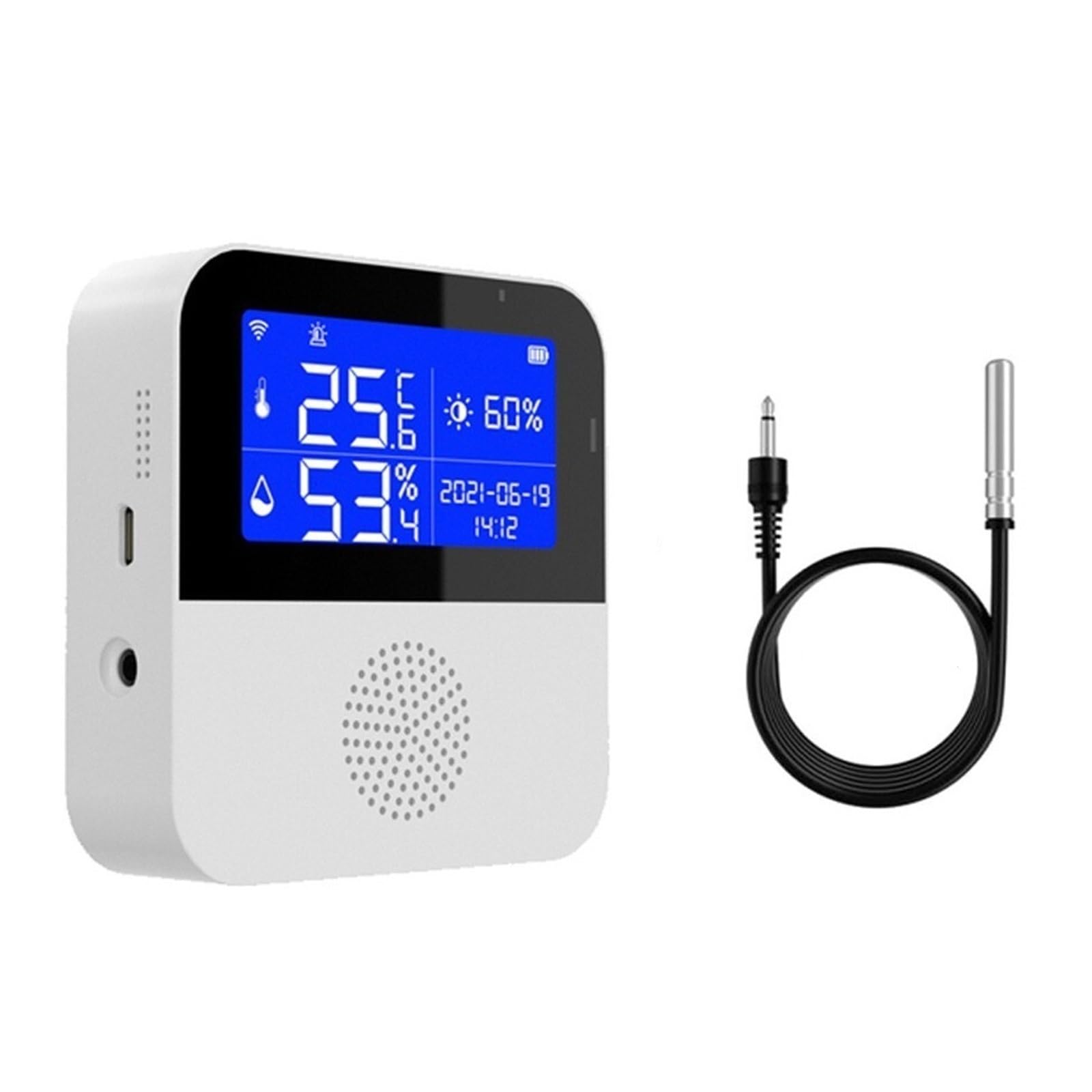 Thermohygromètre Capteur D'humidité De La Température WiFi Tuya avec Sonde Externe Écran LCD Moniteur À Distance Thermomètre Intérieur Hygromètre Application De Vie Intelligente(Probe 3M)