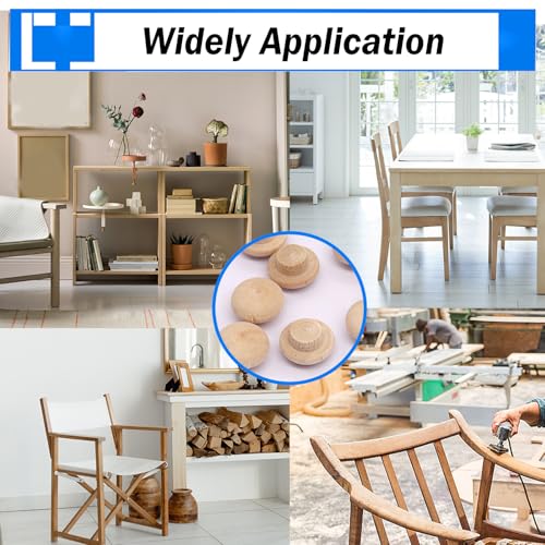 smseace 150Pcs 4-Sizes Button Wood Plugs 3/16" 5/16"，3/8"，1/2" Wooden Hole Plugs for Holes in Furniture/Table and Chair Legs/Cabinet Reserved Holes/Outdoor Equipment Wood Plugs Assortment Kit