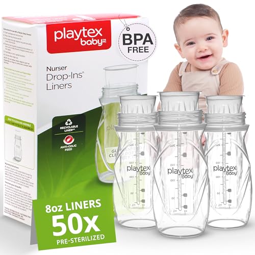 Image of Playtex Baby Nurser Pre-Sterilized Disposable Drop-Ins Bottle Liners, Closer to Breastfeeding, 8 Oz, 50 Count
