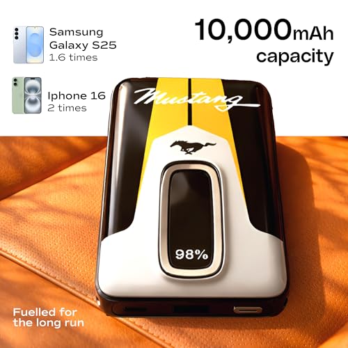 Image of GOBOULT Mustang Ampvault V10 10000 mAh Wired & Wireless Power Bank (Phantom Black, Lithium Polymer, Fast Charging for Earbuds, Mobile, Smartwatch, Speaker, Tablet, USB Type-C, Digital Display)