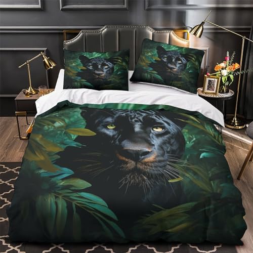 Funda nórdica de pantera negra 3D en microfibra suave con dos fundas de almohada para cama doble 4