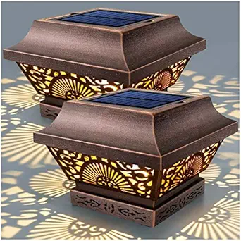 DenicMic Solar Post Lights 2 Pack Solar Post Cap Lights Outdoor Waterproof Metal Warm White LED Lighting 25 Lumen for 3.5x3.5 4x4 5x5 Wooden Fence Posts, Deck Rail, Yard, Patio, Garden(Copper)