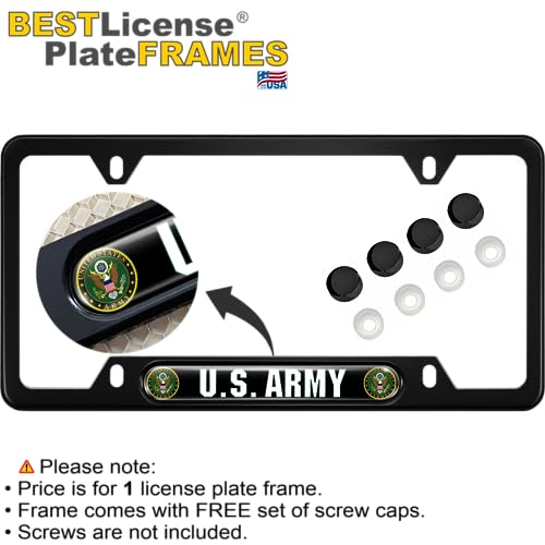 [Officially Licensed Product] - Usa Patriotic Anodized Aluminum Thin Top | Narrow Top Car License Plate Frame With U.s. Army - Black/Green Insert With Free Caps - Black #TOP1