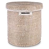 Decorasian Wäschekorb mit Deckel aus Seegras – Bast Wäschesammler geflochten, rund & groß – 3er Set oder Einzeln – Boho Korb für Wäsche, Spielzeug & Decken – Nachhaltig & Robust, 45cm x 48cm