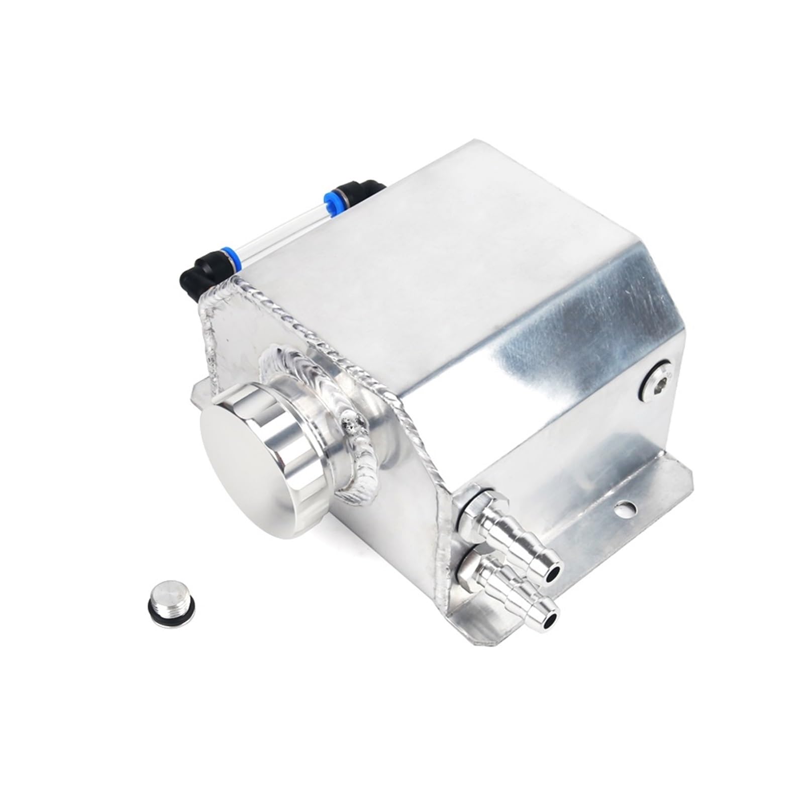 réservoir d'eau de radiateur Réservoir Récupération D'huile Universel En Aluminium 1 L/2 L Réservoir Trop-plein Liquide Refroidissement Moteur Avec Bouchon Vidange Et Reniflard(1LYH-Silver)