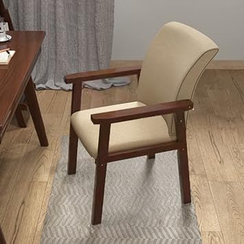 Modern Wood Chair, Indoor Contemporary Arm Chair Solid Back Upholstered Wood Single Dining Room Chair Khaki, Walnut Arm
