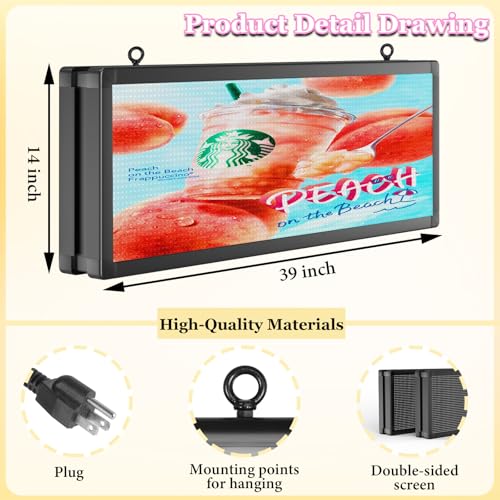 Image of P10 39 inchx14 inch Double-Sides LED Advertising Sign Outdoor Digital Billboard with High Brightness, WiFi Programmable for Stores, HD Image /Text Display, Weatherproof & Energy Efficient