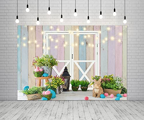 7X5Ft Colorful Rustic Wood Fence Wall Texture Easter Photography Backdrops Spring Happy Easter Background Rabbits Eggs Decorations Baby Show Studio Prop Background For Picture #TOP8