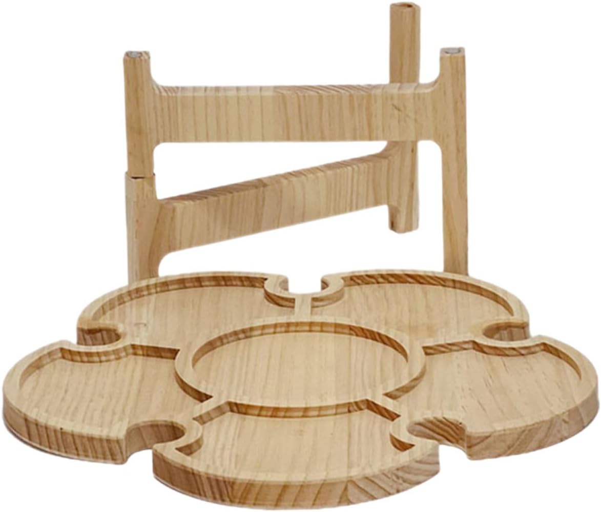 TIDTALEO Portable Folding Wooden Wine Desk and Picnic Table for Outdoor Camping, Beach, BBQ – 35cm Diameter Flower-Shaped Tabletop, Lightweight Foldable Wine Storage Holder for Travel