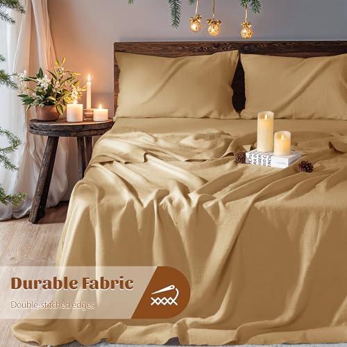Image of 100% French Linen Sheet Set 4Pcs, 16 inch Deep Pocket Durable Bed Sheet Full
