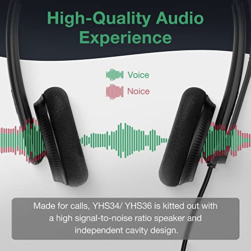 Image of Yealink Phone Headsets for Office Phones YHS34 Lite QD to RJ9 Wired Headset Compatible with Poly Snom Grandstream Phones Desk Landline Headset with Microphone -Dual /111g /2.1m Cable