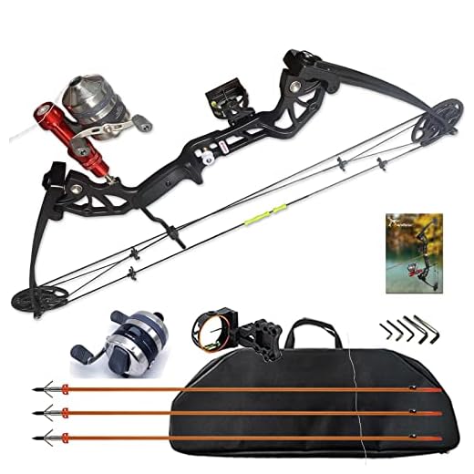 PANDARUS Bowfishing Bow Kit with Arrow Ready to Shoot Right Handed 15-45 LBS Draw Length 18"~29.5" Adjustable 2022 New (Black)