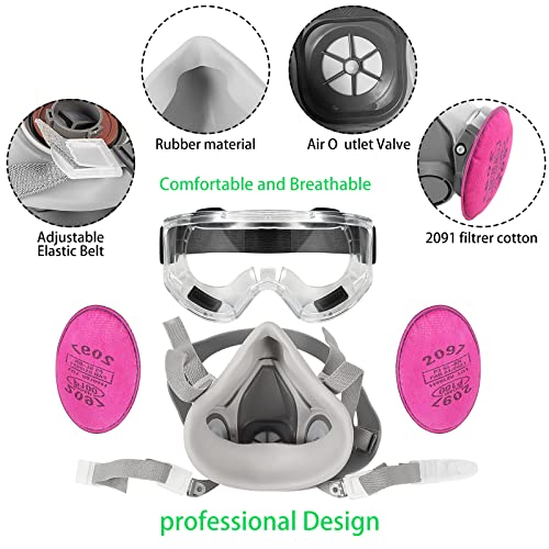 Reusable Respirator Mask Half Facepiece Cover With 4Pcs 2097 Filter And Goggle For Paint, Dust, Organic Vapor, Epoxy Resin, Cutting, Polishing And Other Work Protection #TOP2