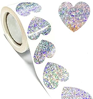 Jancosta Heart Shaped Stickers 500 pcs Silver Craft Handmade Labels Bling-Bling Valentine's Day Labels Decor for Homemade Gifts Crafts or DIY Projects 25 mm Wide (Silver)