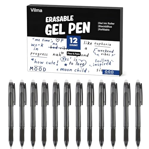 Bolígrafos VILMA 12 unidades tinta negra borrable 0.7mm