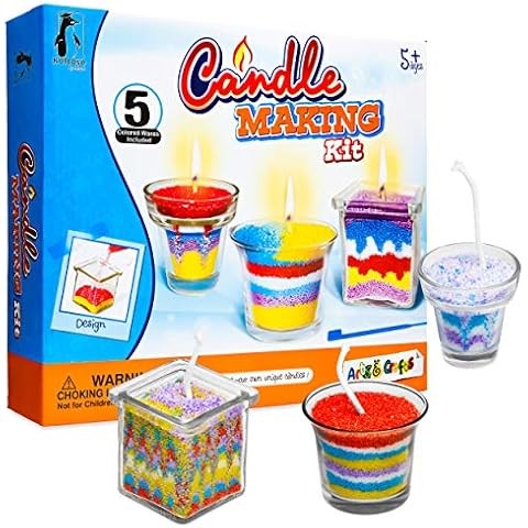 DIY Candle Making Kit, Candle Making Supplies Craft Kit, Arts and Crafts Set Includes 5 Bags of Colored Wax, 3 Glass Containers, 3 Wicks, 3 Wick Holders Cover