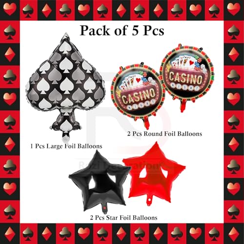 Image of Rozi Decoration Casino Night Foil Balloons Decorations for Happy Diwali Set of 5 Pcs | Casino Decoration Items | Poker Theme Decoration for Men, Women Party Decor | Disco Party Decorations Items