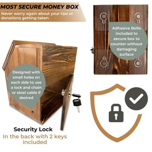 Customizable Donation Box, Tip Box, Or Tip Jar For Bartender. Includes 2 Keys, Adhesive Bolts, And 5 Interchangeable Signs. Use As A Box For Tips, Ballot Box, Or Suggestion Lock Box With Slot On Top. #TOP5