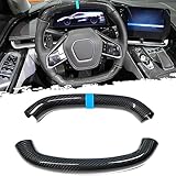 Car Steering Wheel Circle Round Cover for Corvette C8 Z51 Z06 E-Ray Stingray 2020 2021 2022 2023 2024, Genuine Carbon Fiber Interior Trim (Blue)