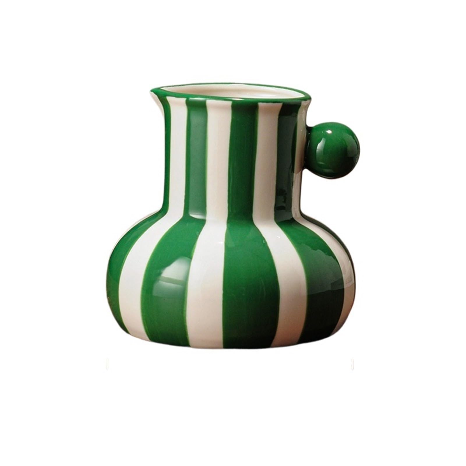 Geometric Vase Colorful Stripes Creative Ceramic Vase Plant Pots Table Decoration Ornaments Flower Arrangement Floral Room Aesthetic Decor(Green-S)
