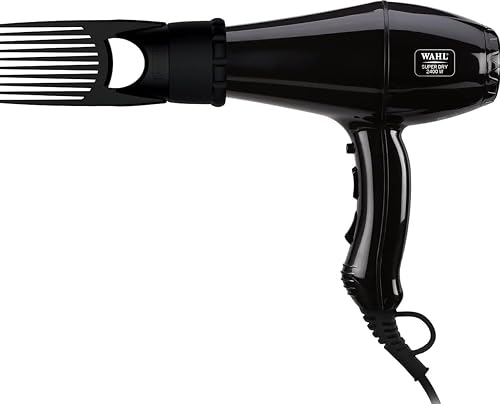 Wahl WPHD4-0024 Super Dry Professional 2400 Watts Styling Hair Dryer with Ionic Technology, Powerful airflow 16 m/s, Secondary thermal fuse, Removable filter, Cool Shot Button Black, 2 Concenrators,