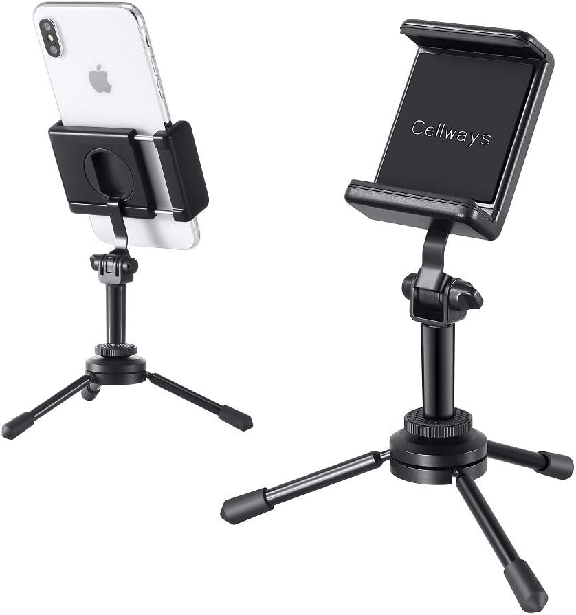 Cell Phone Tripod Adaptor + Mini Tripod: 360 Degree Rotating Holder Tripod Mount for Portrait and Landscape Mode, Universal Clip for All iPhone Models and Most of Other Cell Phones