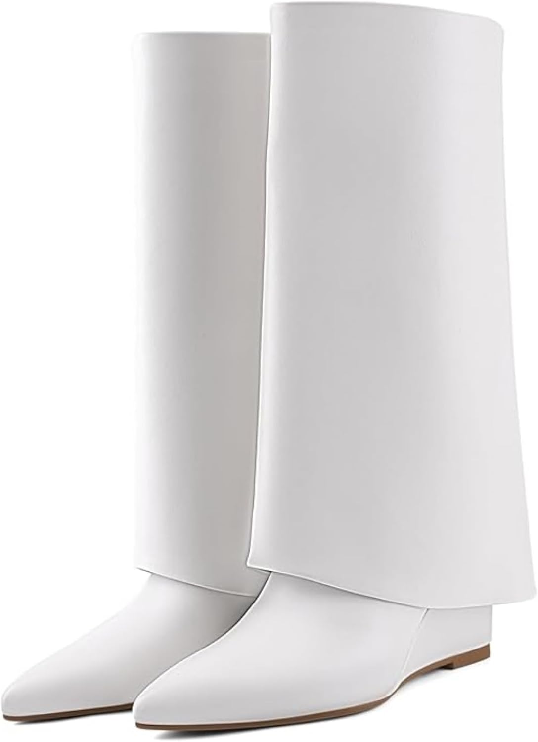 Fold Over Knee High Boots for Women, Slouchy Pull On Wedge Heel Boots with Pointed Toe, Vintage Style Dress Boots for Party, Dating, Fall Casual Outfits