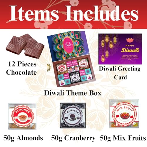 Image of Expelite Dry Fruit Gift Pack Diwali Box | 24 Piece Box, 50g Almonds, 50g Mix Fruit, Cranberry and 12 Pcs Chocolate |Diwali Chocolate Hamper in 500