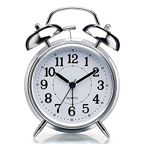 Image of Twin Bell Vintage Alarm Clock, Analog Table Top Clock with Night LED Display, Night Backlight Function, Silent Motion, Alarm for Students, Kids, Home and Office (1 Year Warranty)
