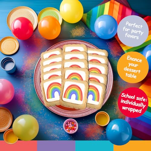Image of Rainbow Cookies Themed Party Favors | 24 Pack Individually Wrapped Bulk | Cookie for Birthday Pride Girls Boys Colorful Multicolored Treats Snacks For Kids Class Adults