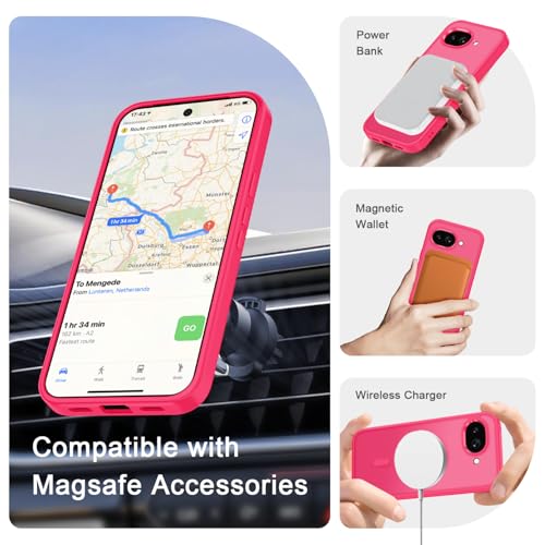 Image of for Google Pixel 10a Case, Matte Magnetic Phone Cover [with 1 Screen Protector] [Support for MagSafe] [Shockproof Military Grade Protection] Translucent Frosted Back, Hot Pink