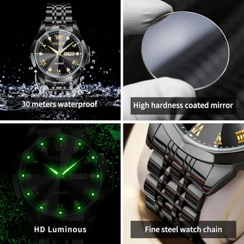 Image of OLEVS Watch for Men Diamond Casual Analog Roman Quartz Stainless Steel Waterproof Luminous Date Calendar Luxury Gifts Wrist Watch