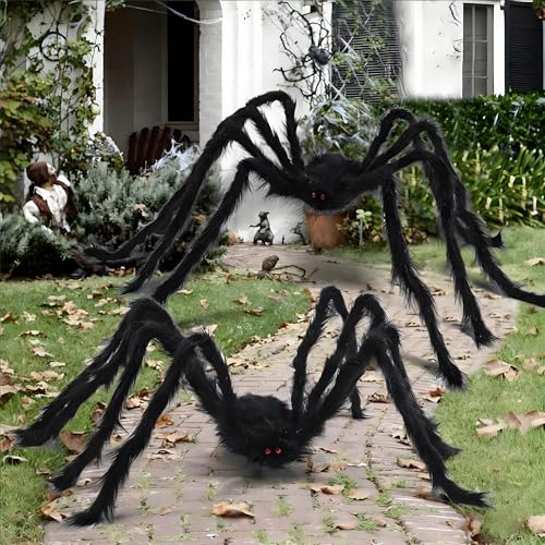 KOMEIYL 2pcs Ragno di Halloween, Spider Spaventoso Decorazione Halloween, Ragno Realistico e Peloso, Ragno Halloween Gigante per Decorazione, Applica a Decorazioni Casa Stregata (B)