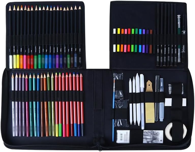 122 Pieces Coloured Pencils Set Sketching Charcoal Water Soluble Metal