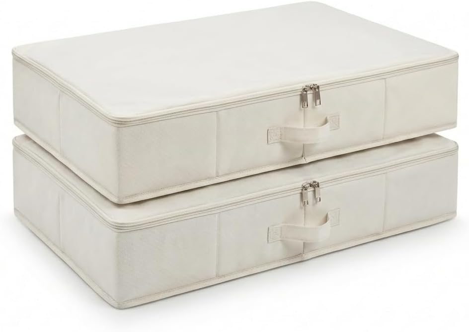 2pcs Under Bed Breathable Fabric Storage Organizer Bins with 3-side Zip Lid