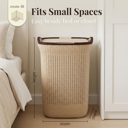 Image of PrettyKrafts 60L Plastic Laundry Basket with Lid | Large Clothes Laundry Basket & Storage Bin | Toy Storage Basket | Multipurpose Storage Organiser | 61x45x35cm | Beige
