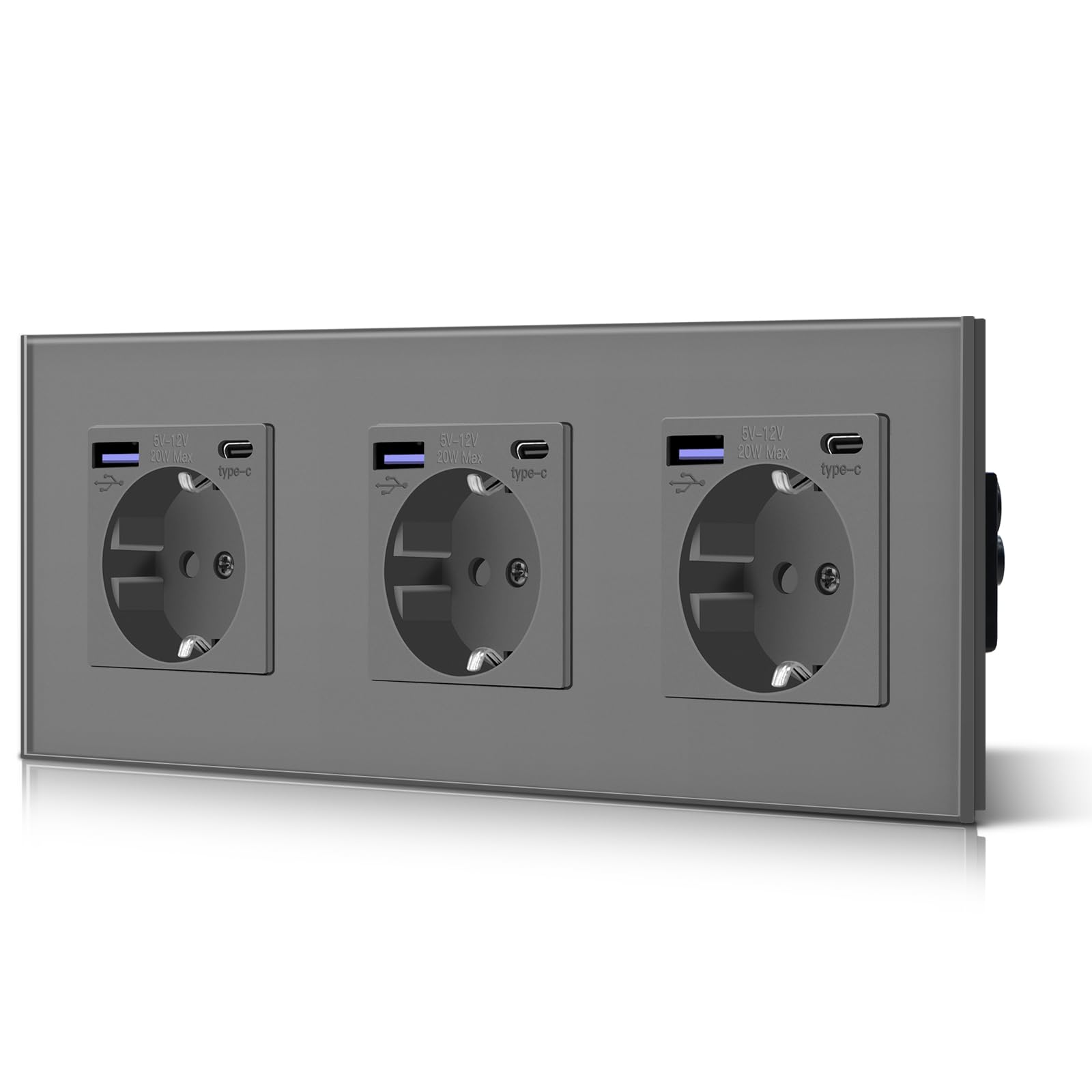 BSEED Enchufe Pared con 20W USB y Tipo C,Enchufe USB C de Cristal,Carga Rápida,3 en 1，Fácil Instalación,1 Enchufe,86mm Blanco — view 86