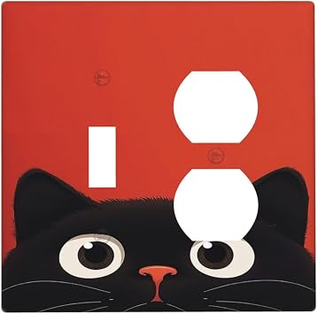 Wallplates Cartoon Style Cute Black Cat Red Background 1 Toggle 1 Duplex Switch Plate Electrical GFCI Faceplate Decorative Light Switch Covers for Kids Room Nursery Decor