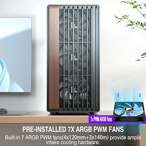 Image of FOIFKIN M2 PC Case - Walnut Front pane Pre-Installed 7 PWM ARGB Fan, ATX Mid-Tower Computer case, Gaming PC Case, 360MM RAD Support, Type-C, FOIFKIN (Walnut Wood)