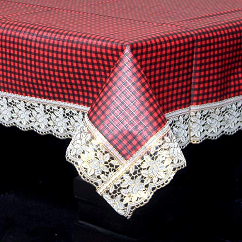 Image of Kuber Industries Polyvinyl Chloride(PVC) Small Check Print Rectangular Dining Table Cover 6 Seater|Exclusive Table Cloth|Table Sheet for Dining,Party,Events|Waterproof Table Protector 90X60(Red)