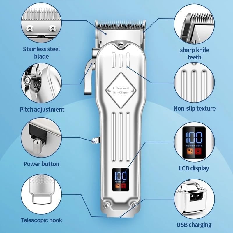 Hair Clippers for Men, 3 in 1 Professional Electric Hair Clipper Shaver Set Hair Trimmer Men's Electric Shaver Hair Cutting Machine(Silver)