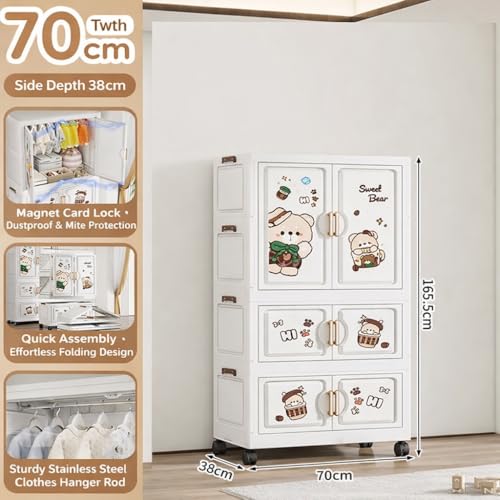 Image of Strassis Design Multipurpose Plastic Wardrobe for Kids Clothes Almirah Cupboard | Multipurpose Baby Toys /Books /Accessories Storage Organiser Closest with Anti-Skid Base (Cake Bear-K70212)