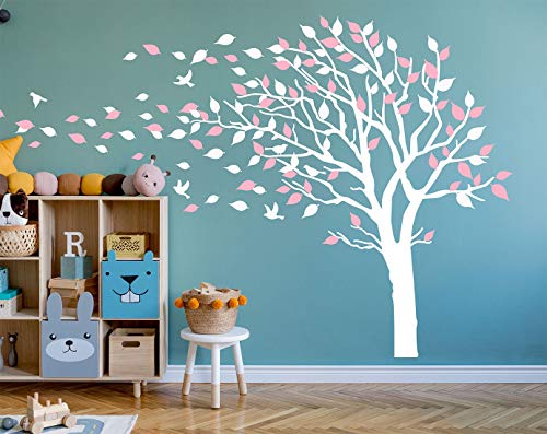 Luckkyy Tree Blowing In The Wind Tree Wall Decals Wall Sticker Vinyl Art Kids Rooms Teen Girls Boys Wallpaper Murals Sticker Wall Stickers Nursery Decor Nursery Decals (Pink+White) #TOP2