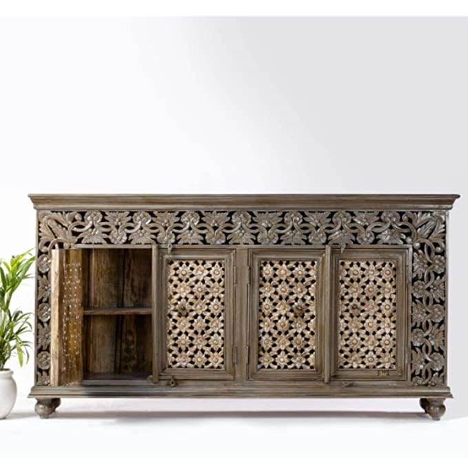 Wooden Sideboard Cabinet with Carved Doors | Decorative Storage Cabinet for Living Room, Dining Room & Entryway-image-40