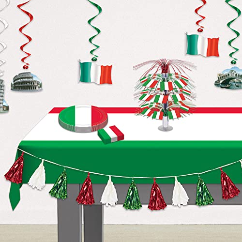 Image of Beistle International Tablecover, 54 inch x 108 inch - Plastic Table Cloth, Rectangular Tablecloth, Italian Decorations, Mexican Tablecloth, Cinco De Mayo Decorations, Red /White /Green