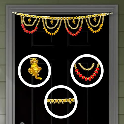 Image of iHandikart Decorative Beads Toran for Door Hanging | 40 Inch, Bandhanwar for Main Door Entrance, Traditional Wall Hanging for Home Decoration & Diwali Decor | Perfect Door Toran for Diwali Decoration