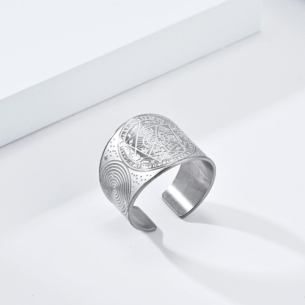 Anillo de cábala Salomón de acero inoxidable con diseño de sello de los siete arcángeles, forma de triángulo, estrella de David, amuleto de protección de estrella de David, para mujer, regalo de 5