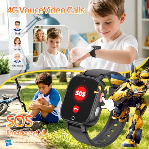 Transformers 4G Kids Smart Watch Phone, GPS, Video Call, Waterproof - Black - image 3